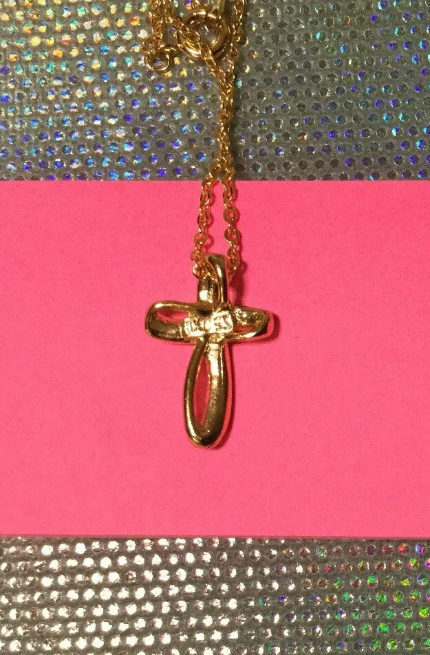 Pingente cruz folheado a ouro 18K cristal água-marinha novo na caixa pedra de nascimento março 17" corrente - Imagem 3 de 4