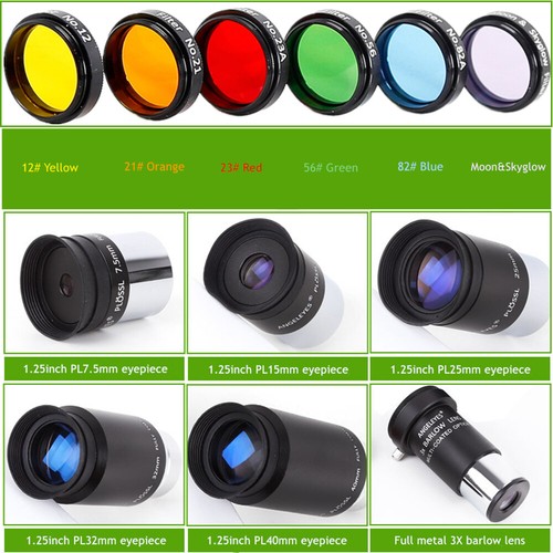 Plossl Eyepiece 3X Barlow Lens Color Filter Astronomical Telescope Accessory Kit - Picture 3 of 7