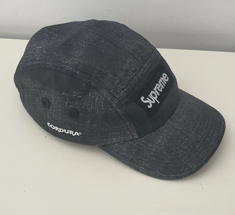 Casquette de camp SS22 Supreme Coated Cordura noire logo boîte à chapeau
