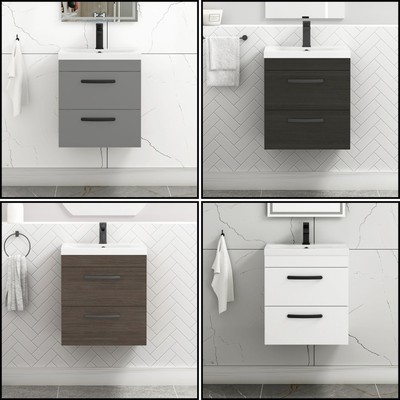 Wall Hung Bathroom Sink Vanity Unit Furniture Cabinet 2 Drawer 500/600 ...