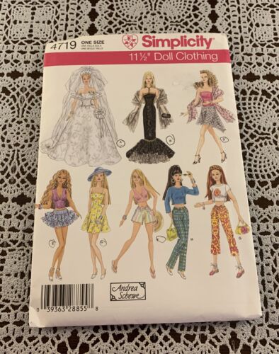 Simplicity Pattern 4719 New Uncut Wardrobe 11 Inch Fashion Doll Barbie Clothing