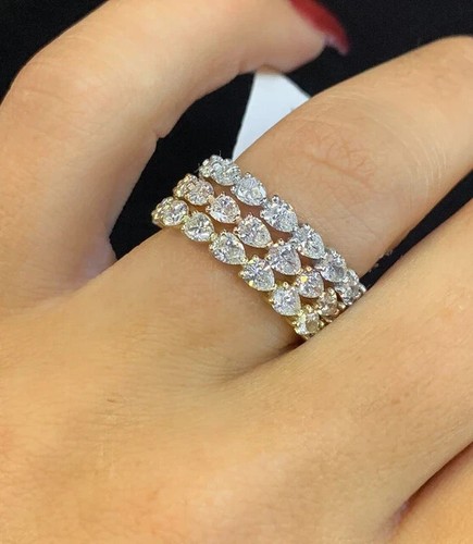2Ct Pear Cut Real Moissanite Women's Eternity Wedding Ring 14k White Gold Plated - Picture 2 of 10