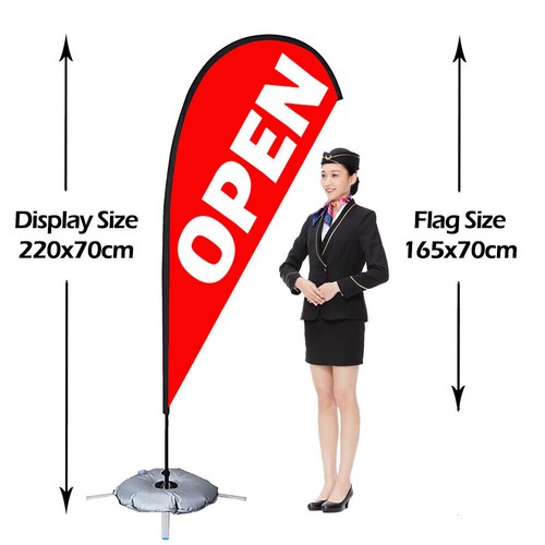 Teardrop Flag OPEN 2.2m Advertising Outdoor Banner with Cross Base Water Bag - Picture 2 of 9