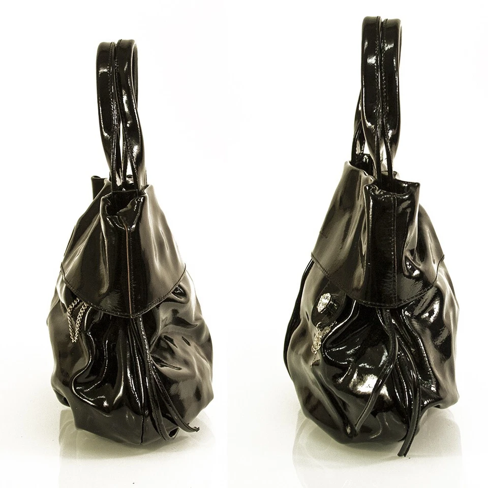 Blumarine Negro Charol Doble Asas B Dije Pequeño Bolso de Mano Bolso Foto 3 de 4