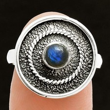 Blue Fire Labradorite - Madagascar 925 Sterling Silver Ring s.7.5 Jewelry R-1439
