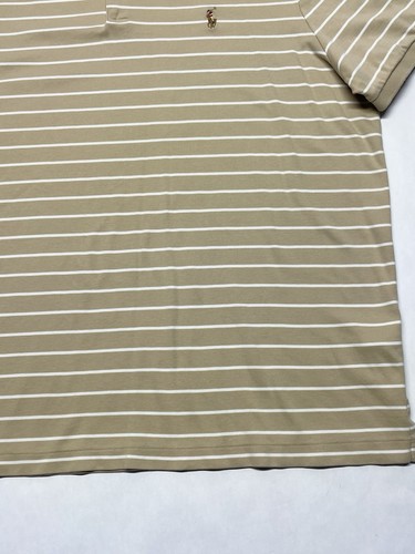 Polo Ralph Lauren Tan Stripe Flesh Pony Logo Classic Fit Polo Shirt Mens XL Flaw - Picture 8 of 18
