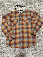 Wrangler Authentics Plaid Hooded Flannel Jacket Shirt Mens Size S Fleece Lined
