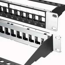 24 Port Blank Patch Panel, 1U 19Inch Rack/Wall Mount Patch Panel with Cable Mana