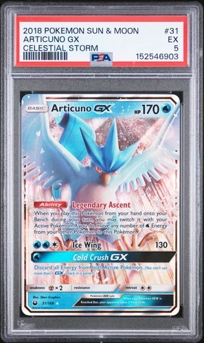 2018 POKEMON SUN & MOON CELESTIAL STORM #31 ARTICUNO GX PSA 5