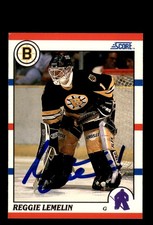 Signed Hockey Card Auto Reggie Lemelin 1990-91 Score American #159 Boston Bruins