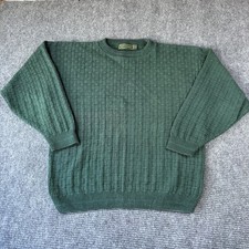Vintage Croft & Barrow Mens Large Green Cotton Basketweave Knit Sweater USA Made