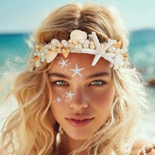 Yean White Seashell Headband Mermaid Starfish Headpiece Pearl Shell
