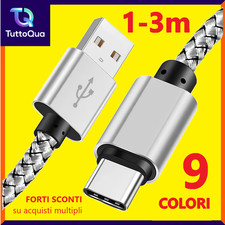 CAVO USB TYPE-C USB-A a USB-C 1/2/3 METRI 9 COLORI CAVETTO ULTRA VELOCE IN NYLON