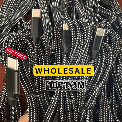 1-200X Lot 10ft USB Type C Fast Charger Cable For Samsung Galaxy iPhone 15 16 17