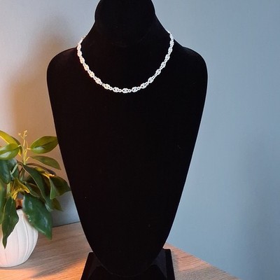  VTG Silver White Chain Necklace  Metal Purity Spring Ring Clasp Metal