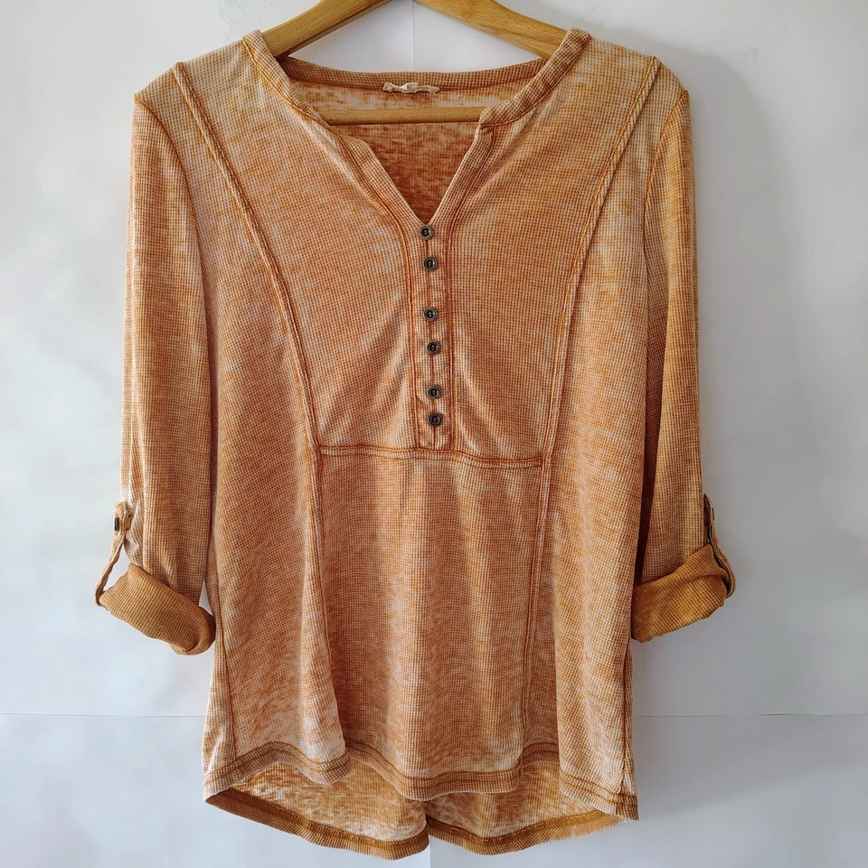 Top Henley tejido gofre para mujer talla M de gran tamaño manga larga rústico granola niña Foto 3 de 4