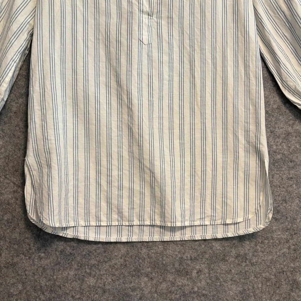 Camisa Barneys New York feminina média azul branca listrada linho túnica de algodão Itália - Imagem 4 de 4