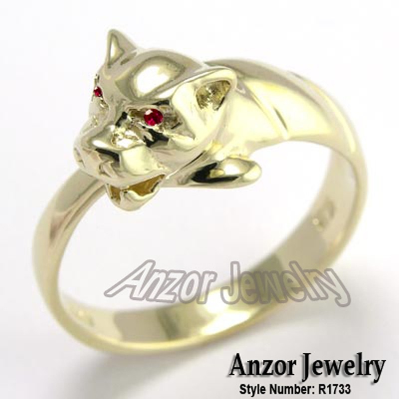 14k Solid Yellow Gold Genuine Ruby Cat Head Ring Available Sizes 4 to 9.5 #R1733