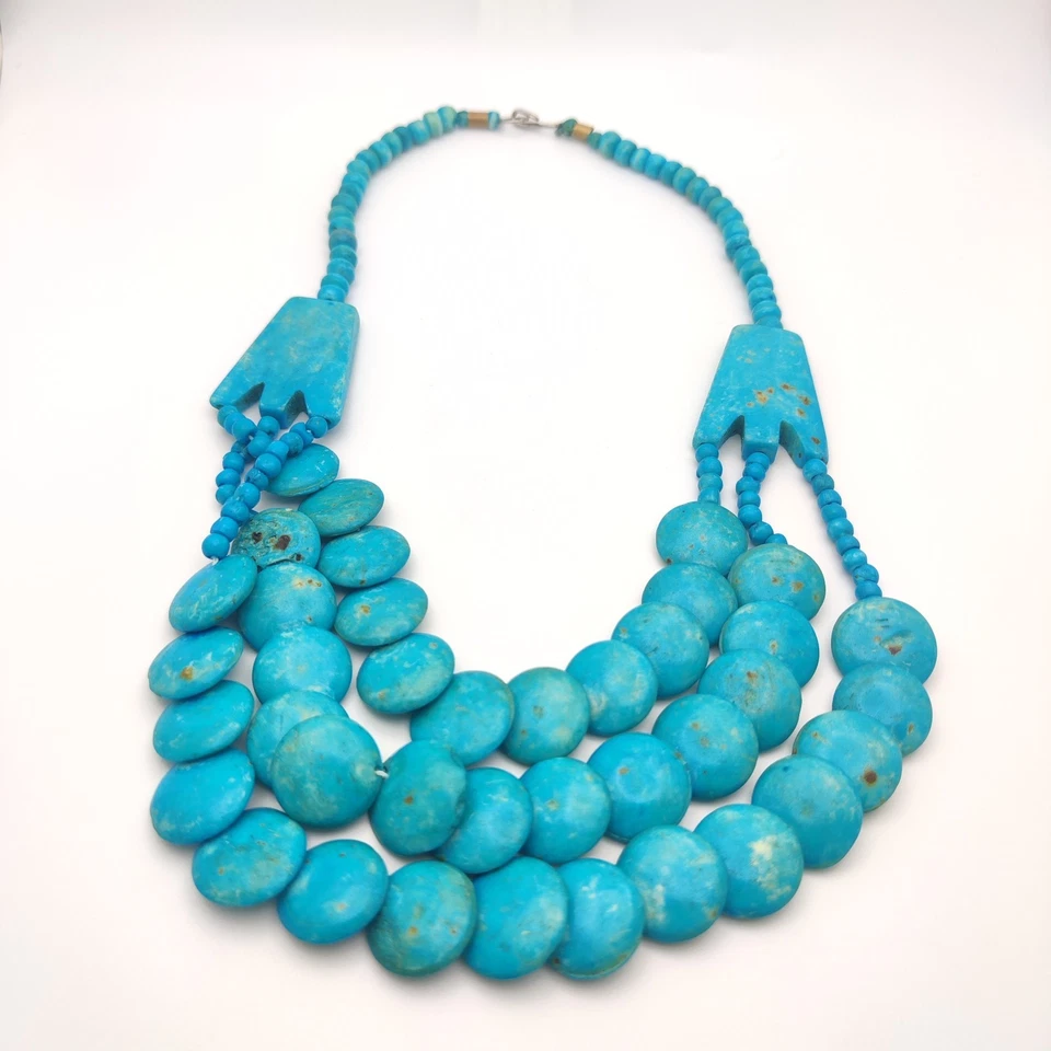 Turquoise Colored Dyed Natural Material (Wood/Bone) Necklace, 3-Strand - Image 2 of 4