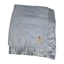 Little Giraffe Plush Luxe Faux Fur Blue Baby Blanket Satin Trim USA 33 X 27"