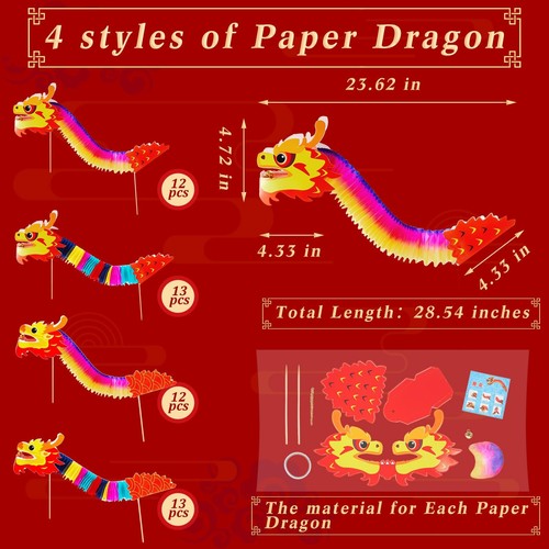 50 Pieces 3D Chinese New Year Decor 4 Styles Dragon Paper Decoration Hanging ... - Picture 2 of 6