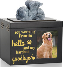 Large Dog Urn for Ashes, Black Wooden Pet Keepsake with Photo Frame, Memory