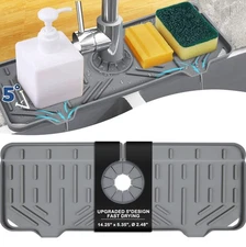 BFONS Silicone Faucet Handle Drip Catcher Drying Tray Mat Dish Soap Sponge Holde
