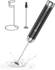 Rechargeable Milk Frother Handheld Electric Foam Maker with Stand & Whisks