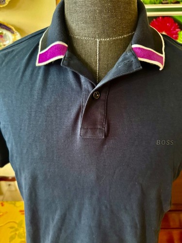 Hugo Boss Black Label Men's Navy Blue Parlay 139 Tipped Short Sleeve Polo Sz M - Picture 3 of 9