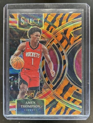2023-24 Panini Select Amen Thompson Tiger Prizm RC Premier Level #122 Rockets