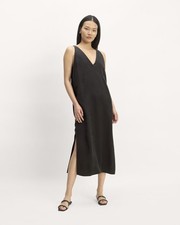 Everlane Tencel Midi Slip Dress, Black, Size 10