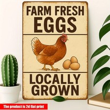 Vintage 'Farm Fresh Eggs Locally Grown' Metal Sign Kitchen/Farm Stand Wall Decor