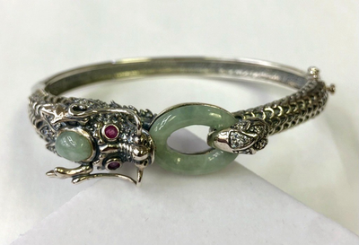 HSN Jade of Yesteryear Sterling Silver Green Jade, Ruby & CZ  display picture 1