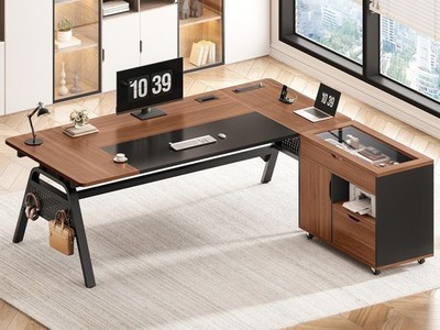 L Shaped Computer Desk with Mobile File Cabinet Executive Desk w/Storage Drawers