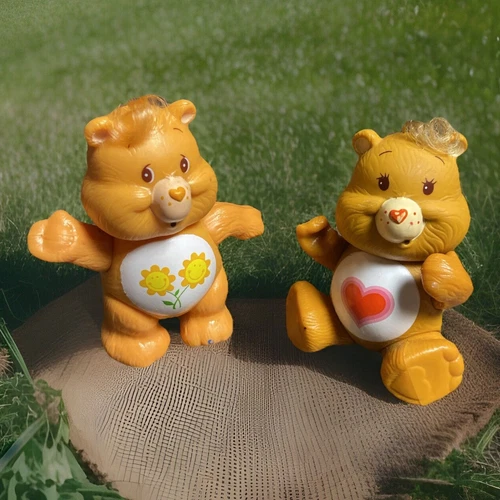 VTG 1983 Set (2) Care Bears TENDERHEART & FRIEND BEAR Poseable PVC Figures 3.5”