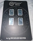 WESSEX MINT 4X1G 999 SOLID SILVER BARS  MAPLE LEAF DESIGN