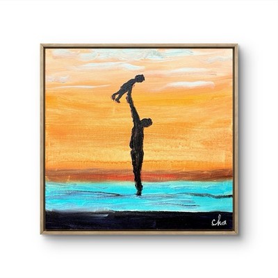 14 X 14  Father and Son  Expressionism Original Handmade Signed Colorful Acrylic