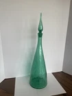 Vintage Blenko Glass 920L Decanter In Sea Green Crackle 23”