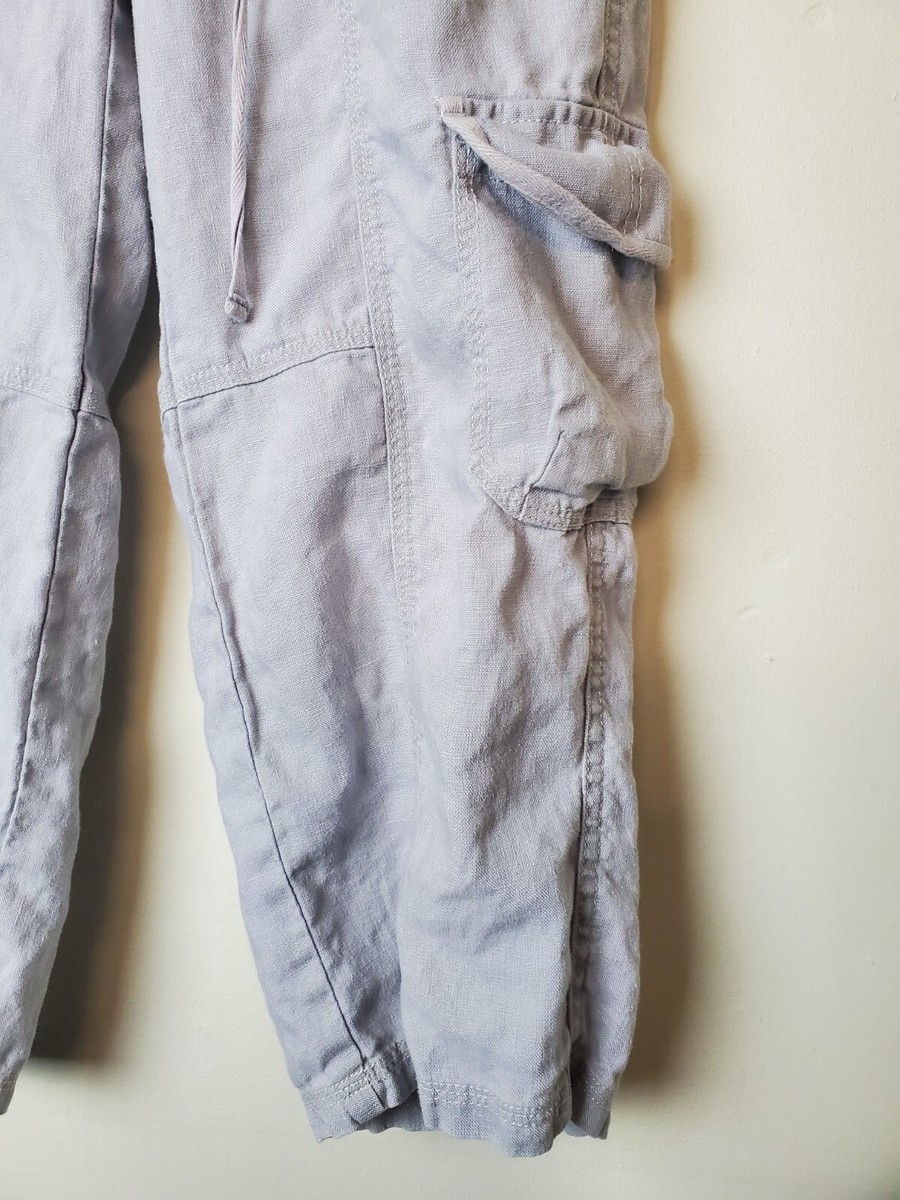 Eddie Bauer Pants 100% Linen Womens 4 Cargo Crop Gray