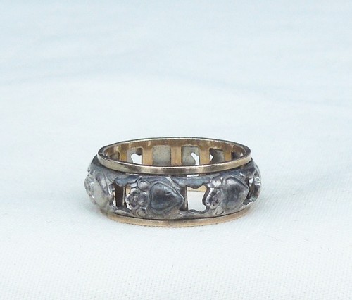 Vintage 10 K Gold Filled & Sterling Wedding Ring with heart Motif T