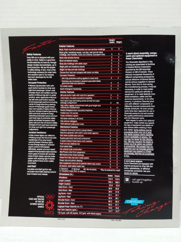1984 Chevrolet CELEBRITY Concessionária Showroom Folheto de Vendas -84 Chevy NOS Fabricante de Equipamento Original - Imagem 2 de 4