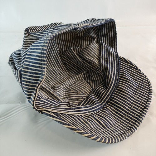 Vtg Hickory Stripe Strasburg Railroad Hat Engineer Work Wear Denim Mens USA - Picture 11 of 13