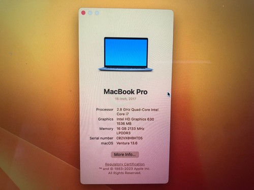 MacBook Pro 15 " A1707 2017 Motherboard i7 16GB 256SSD 820-00928-04 Grade A - Picture 3 of 9
