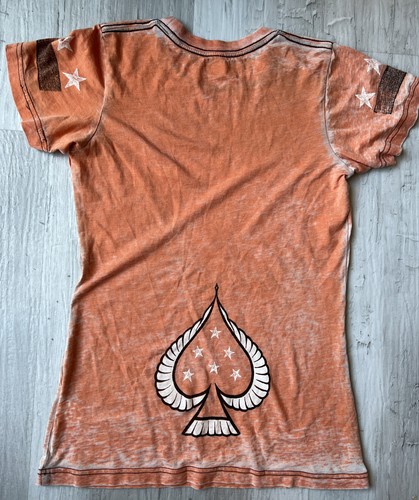 NWOT Affliction 🧡 Womens Lonely Hearts Club Tee Heart Destructed T-Shirt Orange - Picture 6 of 9