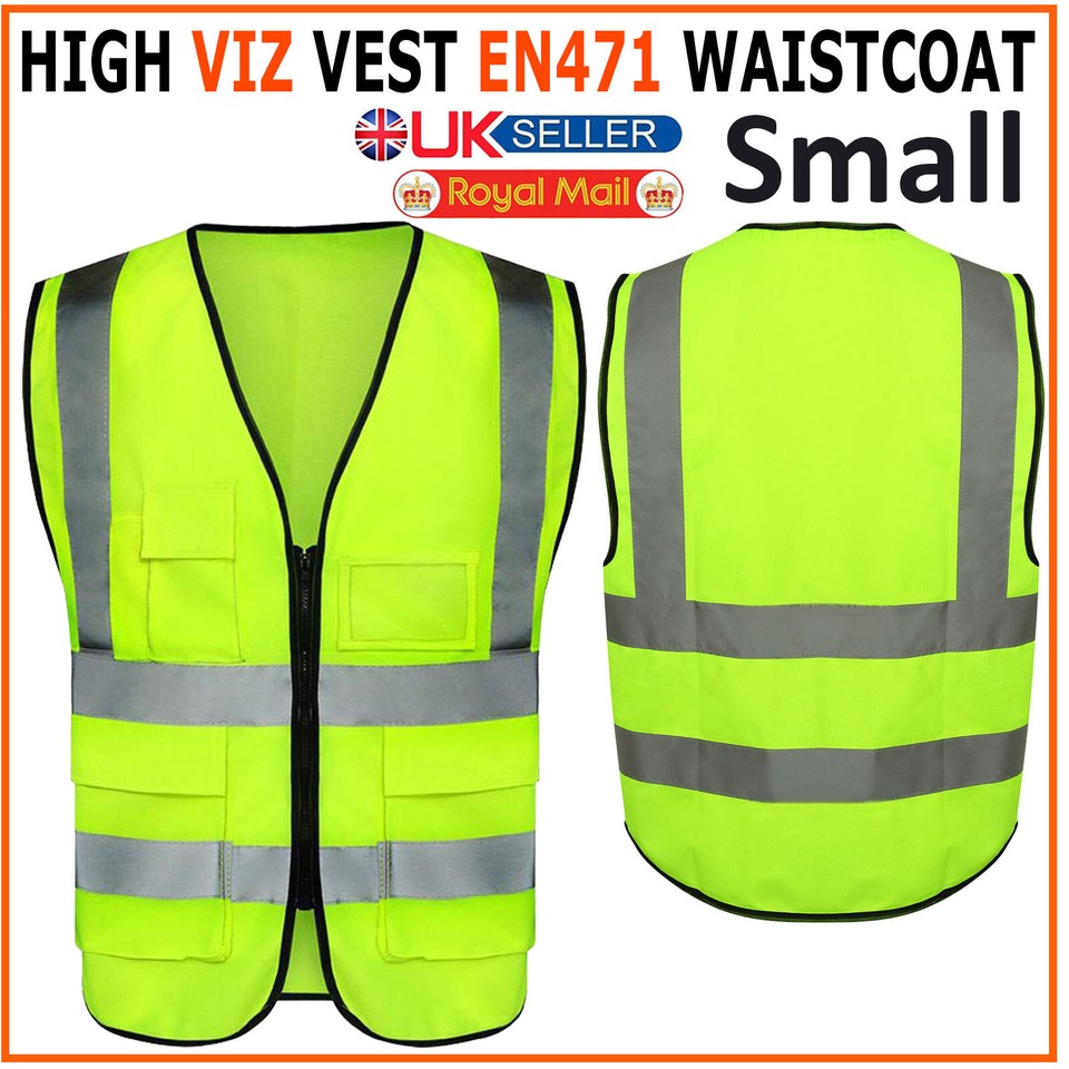 Green Hi Vis High Viz Visibility Safety Vest Waistcoat with Pockets ...