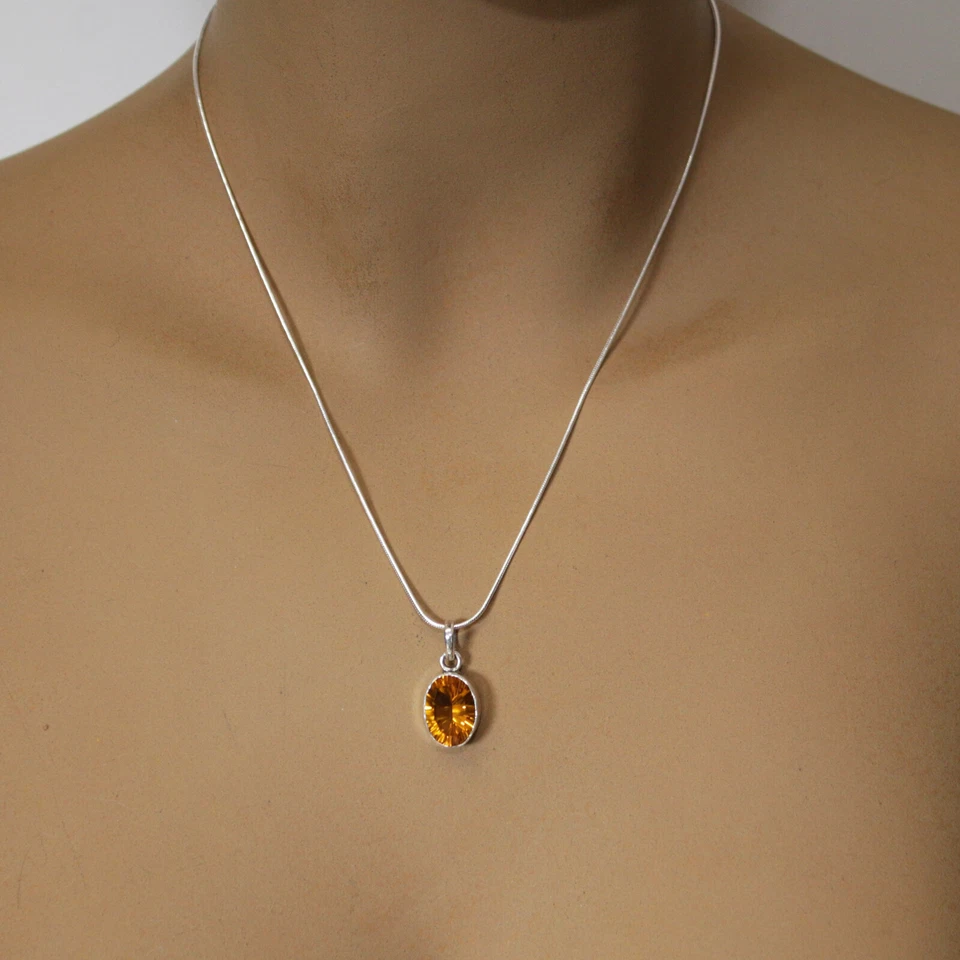 Rimorchio Quarzo Citrino Argento 2,5cm Sterling 925 Ciondolo Ovale Giallo Fa - Immagine 2 di 4