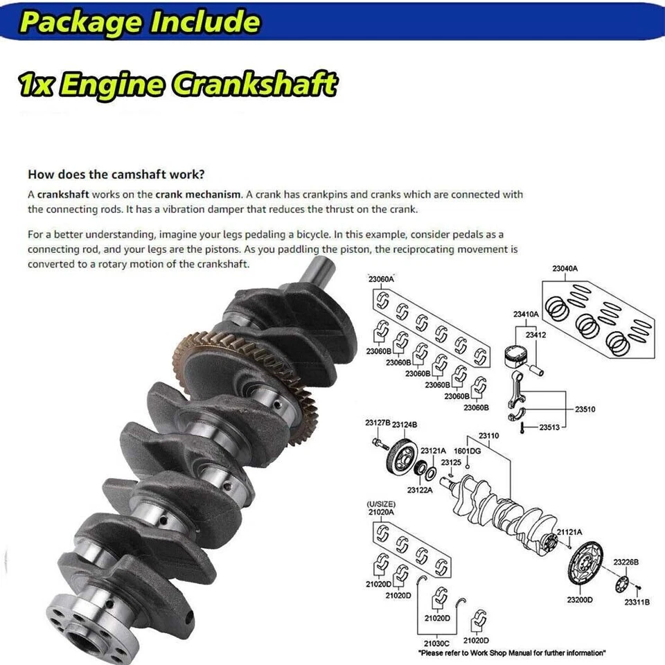 Cigüeñal 13401-28030 para 01-08 Toyota Camry Rav4 Highlander Scion tC xB 2AZ-FE Foto 2 de 4