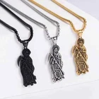 Stainless Steel Santa Muerte Holy Death Grim Reaper Pendent Box Chain Necklace