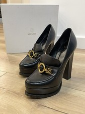 Very RARE AUTH Versace Medusa Black Patent Leather Heel Pumps Size 38.5