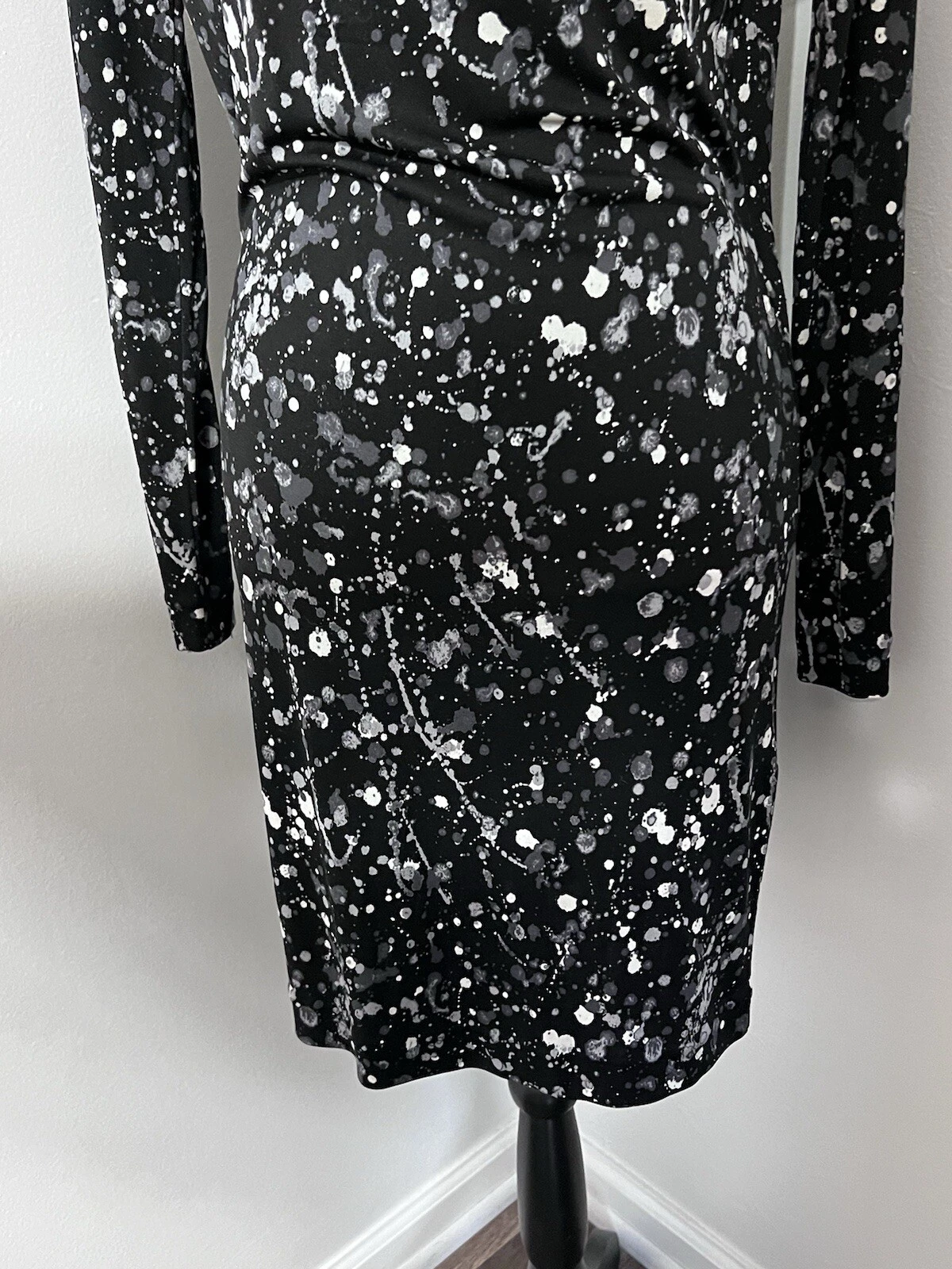 Abito Tory Burch Meredith vernice splatter seta piccolo astratto preppy elasticizzato nuovo senza etichette